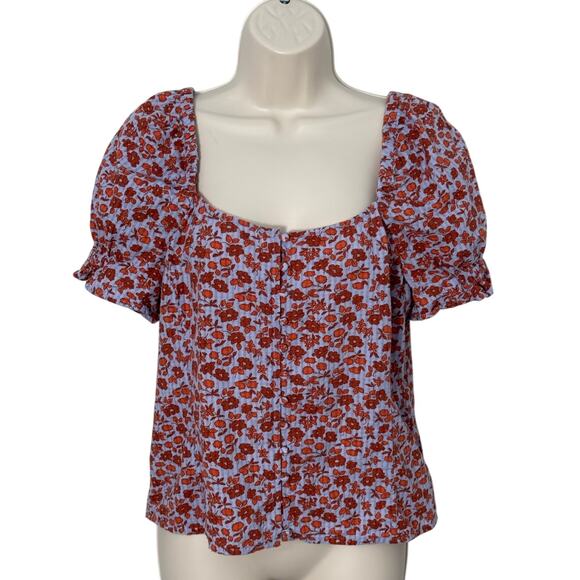 NWOT Madewell Button-Front Smocked Back Top in Piccola Floral Size 4 - Picture 4 of 10